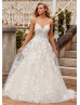 V Neck Ivory Floral Lace Glitter Tulle Gorgeous Wedding Dress